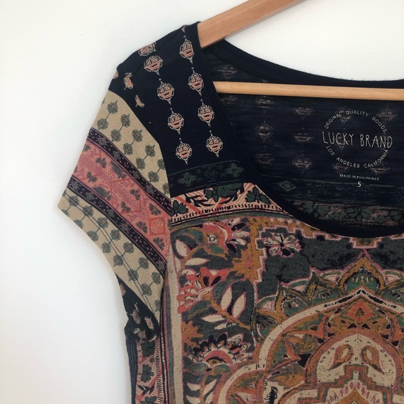 Lucky Brand Multicolor Navy Persian Carpet Graphic T-Shirt Women's Size Small S - Picture 5 of 9